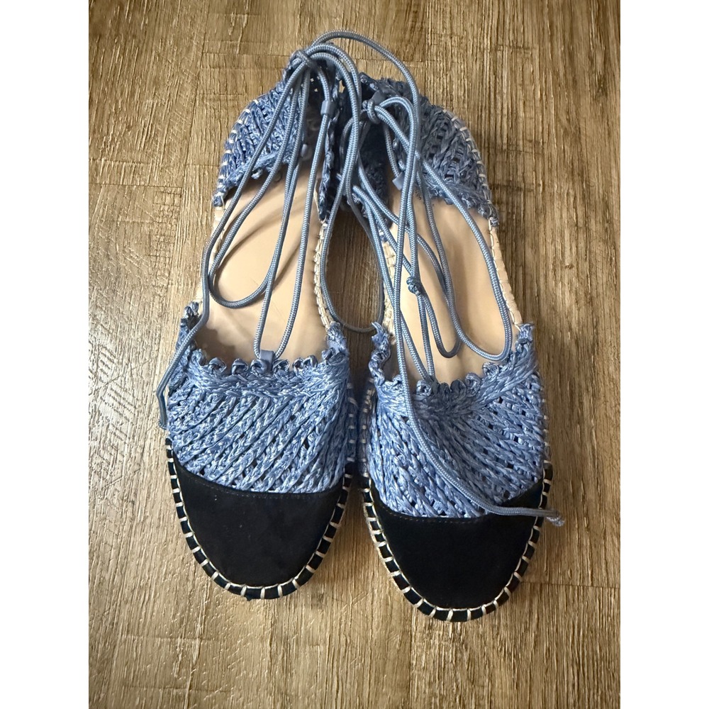 Aldo Blue Woven Lace Up Espadrille Flats Ankle Wrap Cap Toe Womens 10 EUR 41